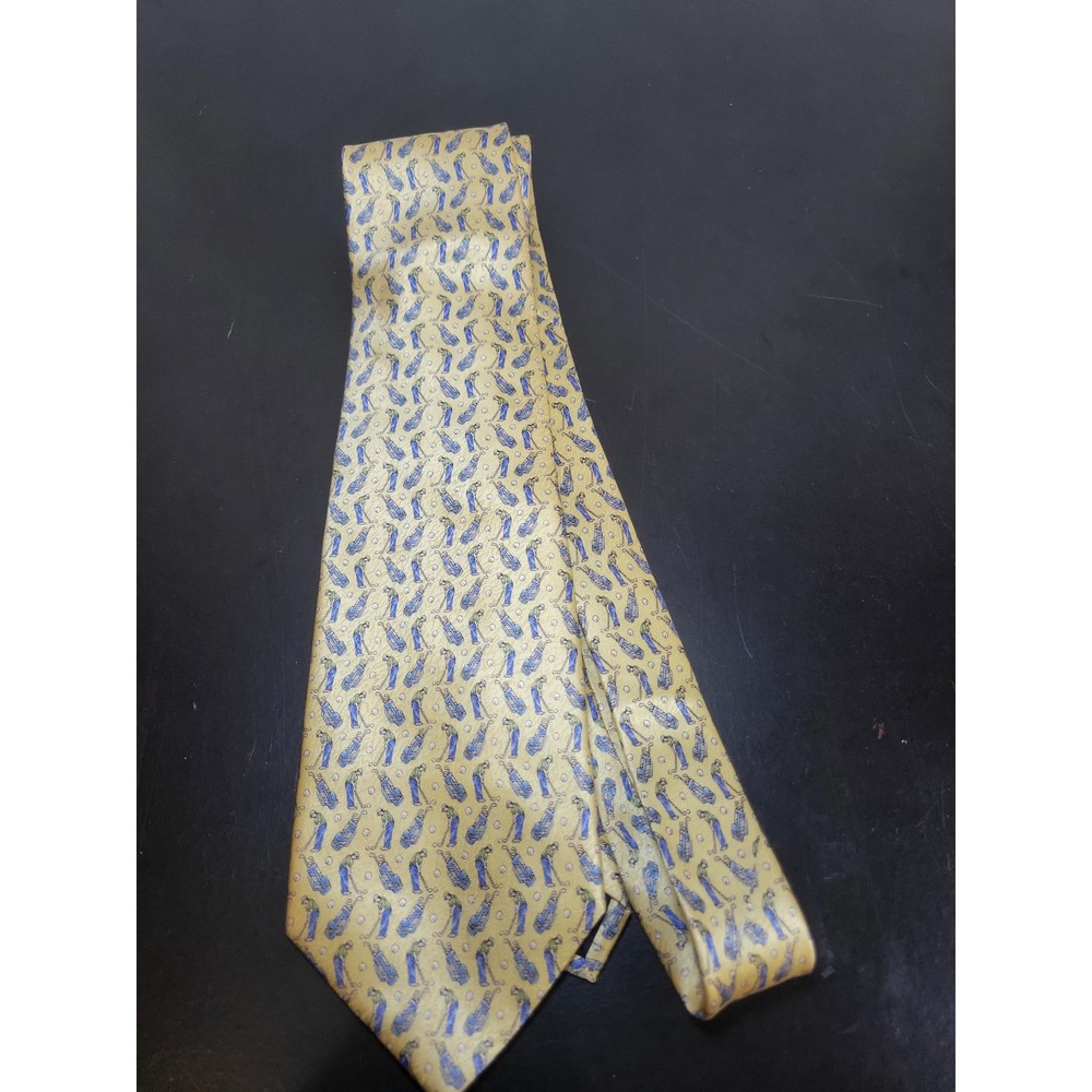 Pierre Cardin Men's‎ 100% Silk Golf Pattern Necktie Novelty Beige Blue
